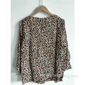 Blusa de manga larga de leopardo para mujer